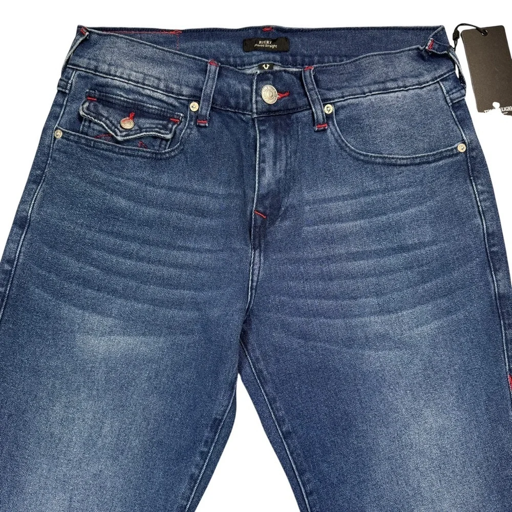 NWT New $159 True Religion Ricky Straight Leg Flap Pockets Jeans Size 30 x 33
